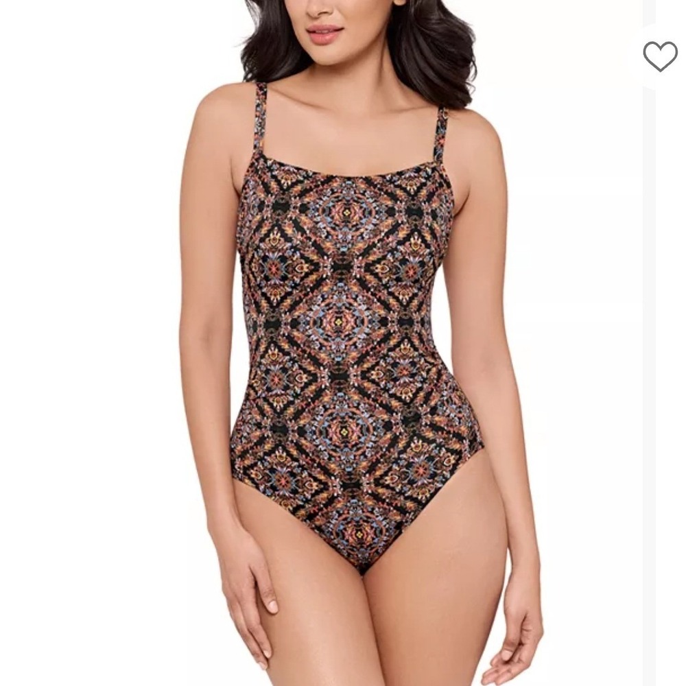 Miraclesuit 12 Kara One Piece Swimsuit Womens Black Multicolor Mandala Underwire